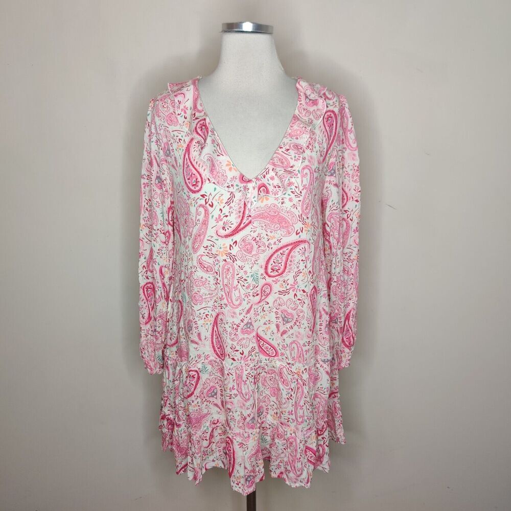 Pink Paisley V-Neck Mini Dress